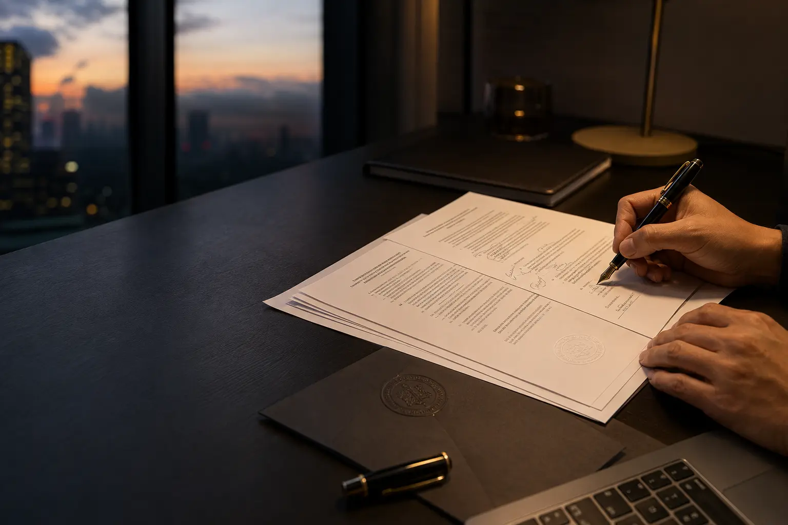 Profesional meninjau dokumen legal